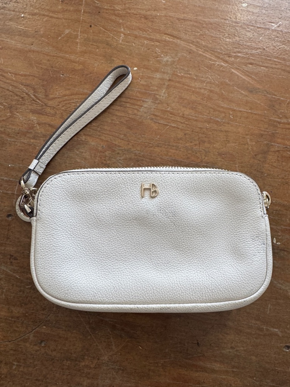 Henri Bendel Cream Pebbled Leather Wristlet Clutch